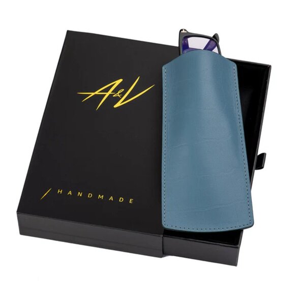 Luxury Calfskin Glasses Case – Alligator‑Style Texture - Seaside blue - Picture 2 of 3